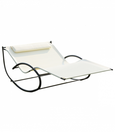 Outsunny Texteline Double Lounger W/Pillow-Beige