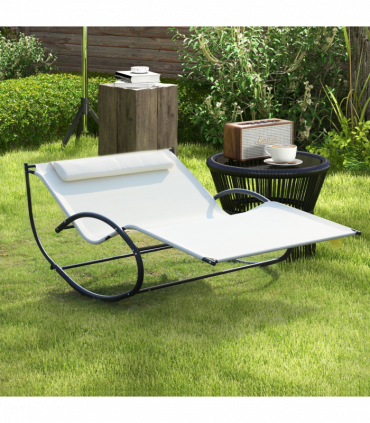 Outsunny Texteline Double Lounger W/Pillow-Beige