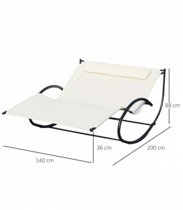 Outsunny Texteline Double Lounger W/Pillow-Beige