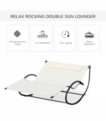 Outsunny Texteline Double Lounger W/Pillow-Beige
