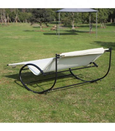 Outsunny Texteline Double Lounger W/Pillow-Beige