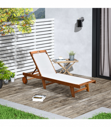 Outsunny Texteline Sun Lounger, 98L cm, Acacia Wood