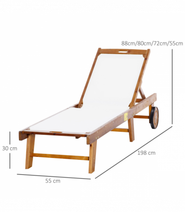 Outsunny Texteline Sun Lounger, 98L cm, Acacia Wood