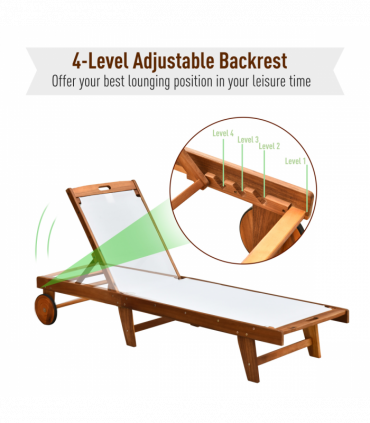 Outsunny Texteline Sun Lounger, 98L cm, Acacia Wood