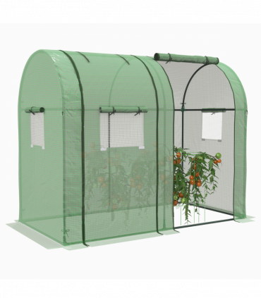 Outsunny Tomato Greenhouse with 2 Roll-up Doors and 4 Mesh Windows, Green