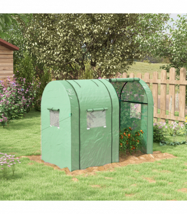 Outsunny Tomato Greenhouse with 2 Roll-up Doors and 4 Mesh Windows, Green