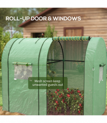 Outsunny Tomato Greenhouse with 2 Roll-up Doors and 4 Mesh Windows, Green