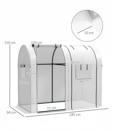 Outsunny Tomato Greenhouse with 2 Roll-up Doors, 185 x 94 x 150cm, White