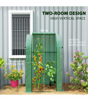 Outsunny Tomato Greenhouse with Roll-up Door, 94 x 94 x 150cm, Green