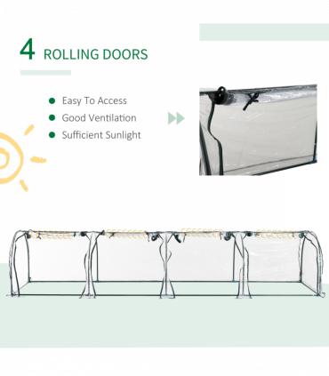 Outsunny Tunnel Greenhouse Steel Frame with Zipper Doors, Clear