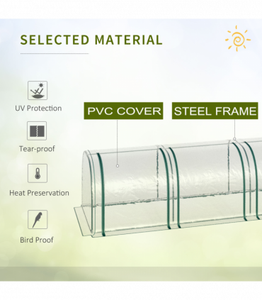 Outsunny Tunnel Greenhouse Steel Frame with Zipper Doors, Clear