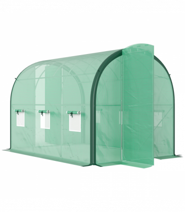 Outsunny Tunnel Greenhouse Upgraded Structure, Hinged Doors, 3 x 2(m), Green