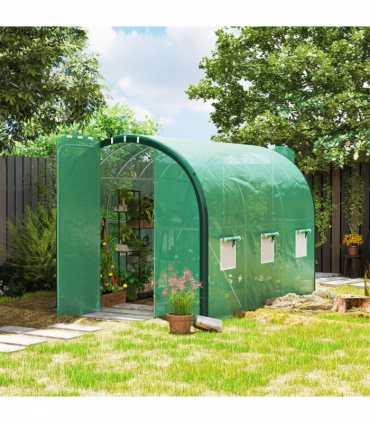 Outsunny Tunnel Greenhouse Upgraded Structure, Hinged Doors, 3 x 2(m), Green