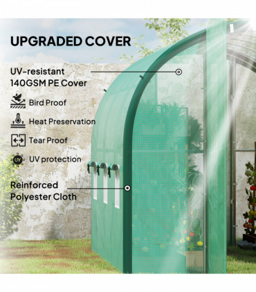 Outsunny Tunnel Greenhouse Upgraded Structure, Hinged Doors, 3 x 2(m), Green