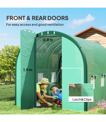 Outsunny Tunnel Greenhouse Upgraded Structure, Hinged Doors, 3 x 2(m), Green