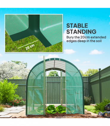 Outsunny Tunnel Greenhouse Upgraded Structure, Hinged Doors, 3 x 2(m), Green