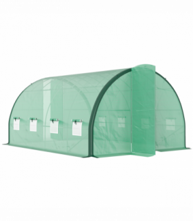 Outsunny Tunnel Greenhouse Upgraded Structure, Hinged Doors, 4 x 3(m), Green