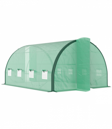 Outsunny Tunnel Greenhouse Upgraded Structure, Hinged Doors, 4 x 3(m), Green