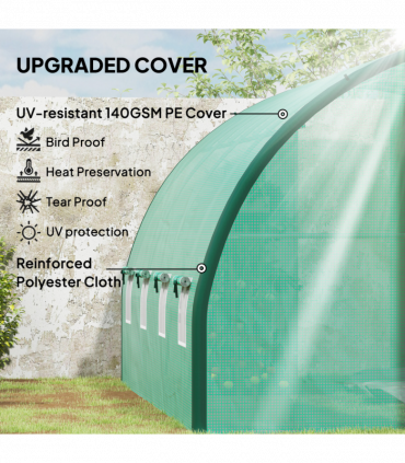 Outsunny Tunnel Greenhouse Upgraded Structure, Hinged Doors, 4 x 3(m), Green