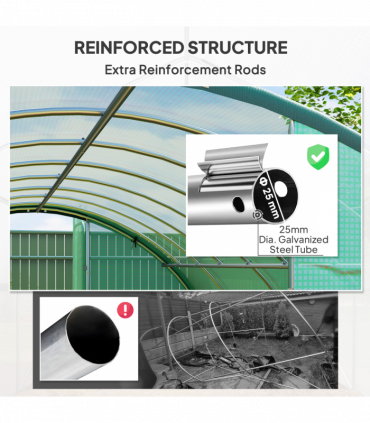 Outsunny Tunnel Greenhouse Upgraded Structure, Hinged Doors, 4 x 3(m), Green