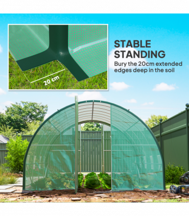 Outsunny Tunnel Greenhouse Upgraded Structure, Hinged Doors, 4 x 3(m), Green