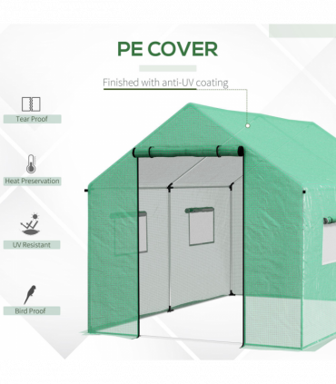 Outsunny Tunnel Greenhouse W/ UV-resistant PE Cover, Wide Door, 2 x 3(m), Green