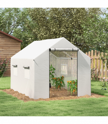 Outsunny Tunnel Greenhouse W/ UV-resistant PE Cover, Wide Door, 2 x 3(m), White
