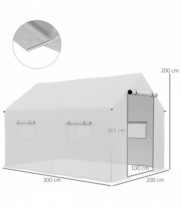 Outsunny Tunnel Greenhouse W/ UV-resistant PE Cover, Wide Door, 2 x 3(m), White