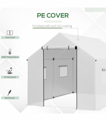 Outsunny Tunnel Greenhouse W/ UV-resistant PE Cover, Wide Door, 2 x 3(m), White