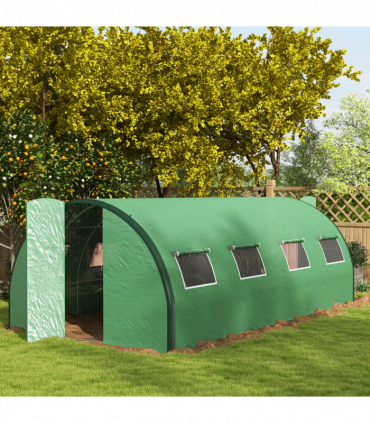 Outsunny Tunnel Greenhouse, Upgraded Structure, Hinged Doors, 6 x 3(m), Green
