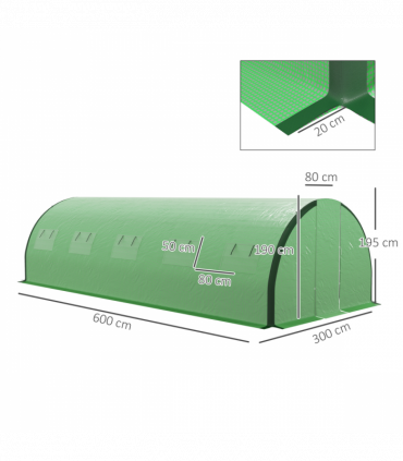 Outsunny Tunnel Greenhouse, Upgraded Structure, Hinged Doors, 6 x 3(m), Green
