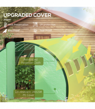Outsunny Tunnel Greenhouse, Upgraded Structure, Hinged Doors, 6 x 3(m), Green