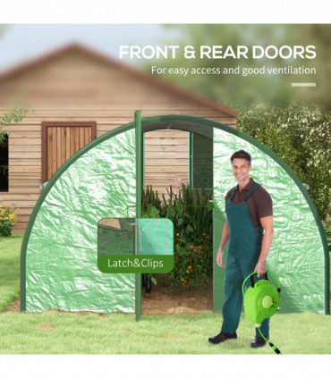 Outsunny Tunnel Greenhouse, Upgraded Structure, Hinged Doors, 6 x 3(m), Green