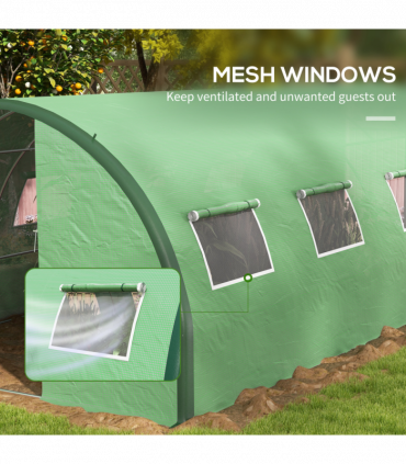 Outsunny Tunnel Greenhouse, Upgraded Structure, Hinged Doors, 6 x 3(m), Green