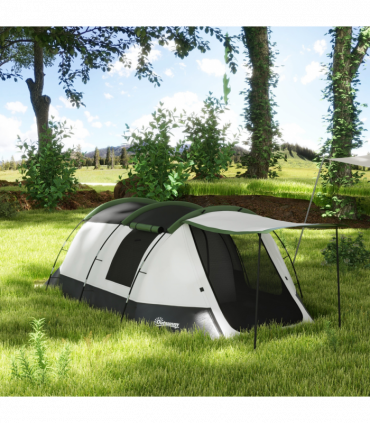 Outsunny Tunnel Tent with Bedroom, Living Room and Porch for 3-4 Man, Green