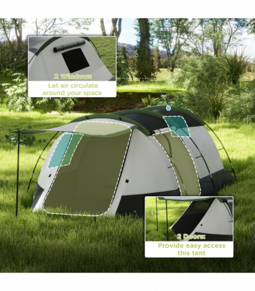 Outsunny Tunnel Tent with Bedroom, Living Room and Porch for 3-4 Man, Green