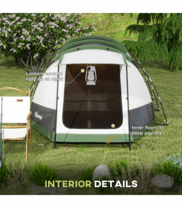 Outsunny Tunnel Tent with Bedroom, Living Room and Porch for 3-4 Man, Green