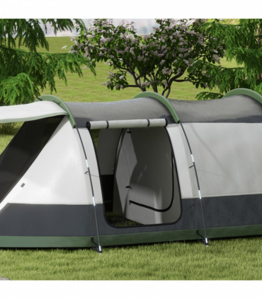 Outsunny Tunnel Tent with Bedroom, Living Room and Porch for 3-4 Man, Green