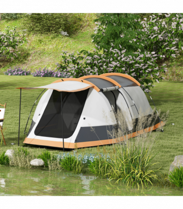 Outsunny Tunnel Tent with Bedroom, Living Room and Porch for 3-4 Man, Orange