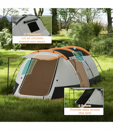 Outsunny Tunnel Tent with Bedroom, Living Room and Porch for 3-4 Man, Orange