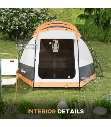Outsunny Tunnel Tent with Bedroom, Living Room and Porch for 3-4 Man, Orange