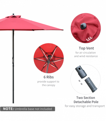 Outsunny Umbrella Parasol ?2.8x2.4 m, Steel, Polyester-Wine Red