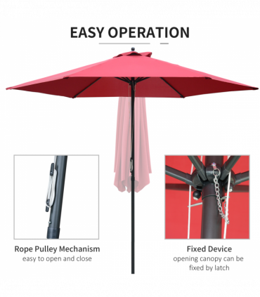 Outsunny Umbrella Parasol ?2.8x2.4 m, Steel, Polyester-Wine Red