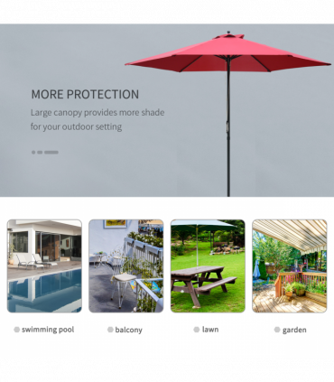 Outsunny Umbrella Parasol ?2.8x2.4 m, Steel, Polyester-Wine Red