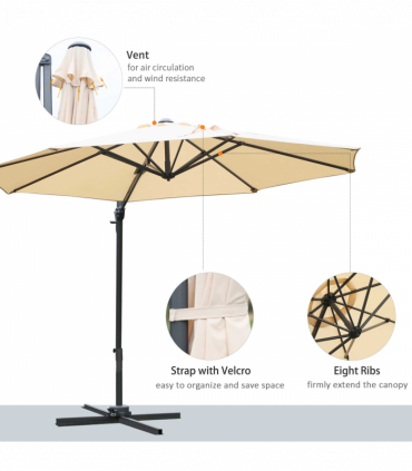 Outsunny Umbrella Parasol W/360� Rotation and Cross Base-Beige