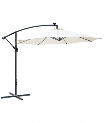 Outsunny Umbrella Parasol W/Solar Powered LED stripes, ?2.95x2.45H m-Cream