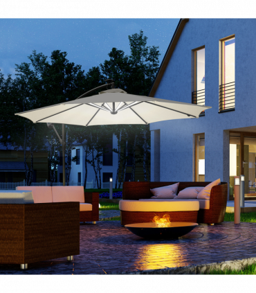 Outsunny Umbrella Parasol W/Solar Powered LED stripes, ?2.95x2.45H m-Cream