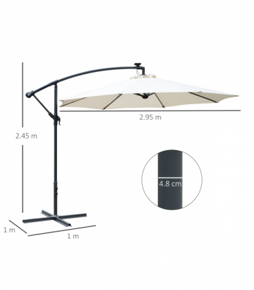 Outsunny Umbrella Parasol W/Solar Powered LED stripes, ?2.95x2.45H m-Cream