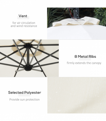 Outsunny Umbrella Parasol W/Solar Powered LED stripes, ?2.95x2.45H m-Cream