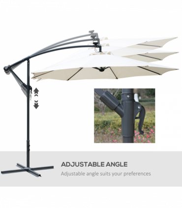 Outsunny Umbrella Parasol W/Solar Powered LED stripes, ?2.95x2.45H m-Cream